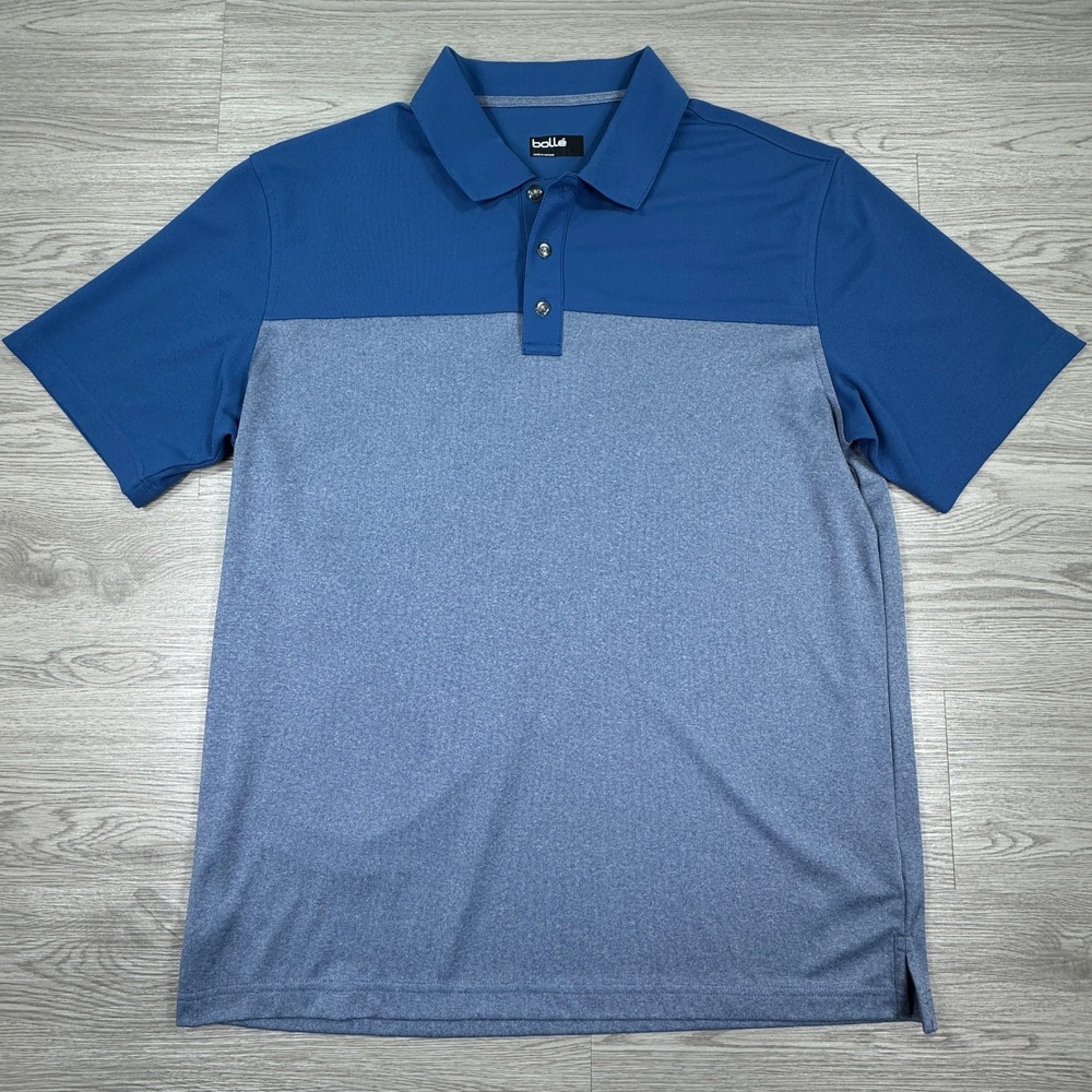 Bolle Mens Polo Shirt Colorblock Performance Golf Tennis Blue Large